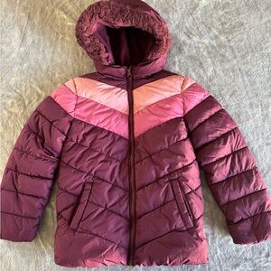 Place Burgundy and Pink Chevron Puffer Jacket